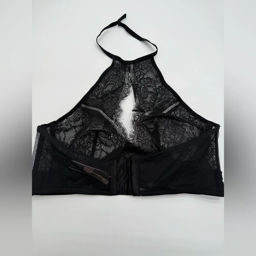 Victoria's Secret Sexy Black Floral Silver Lace Halter Bralette NWT Sz XL - Picture 11 of 16